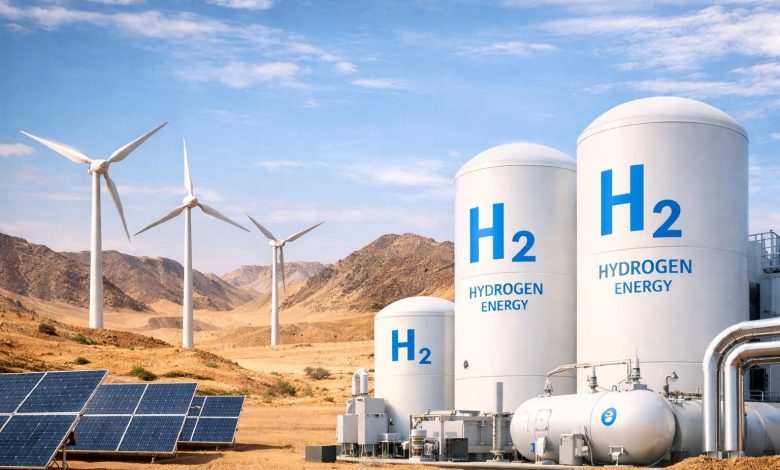 Installation d’hydrogène vert avec panneaux solaires et éoliennes dans la région de Laâyoune au Maroc